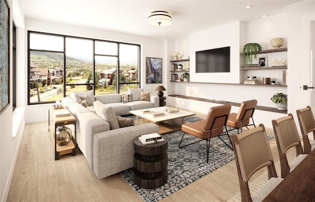 living room with light hardwood / wood-style floors