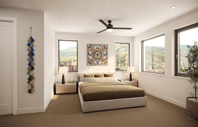 bedroom with carpet flooring and ceiling fan