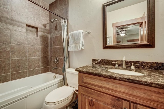 full bathroom featuring vanity, toilet, and shower / bath combo with shower curtain