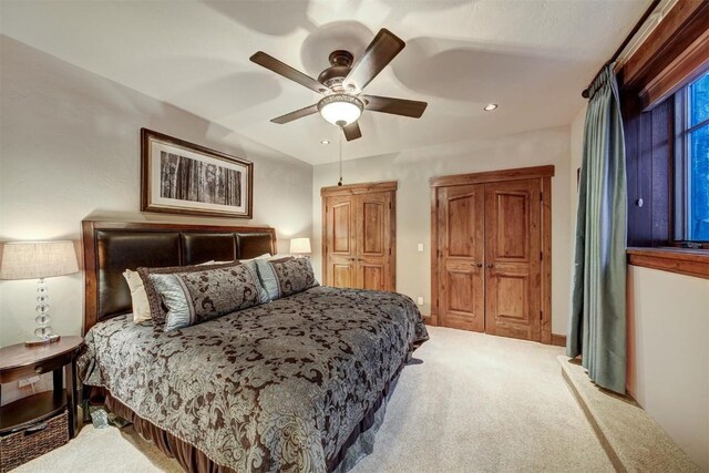 bedroom featuring carpet flooring and ceiling fan