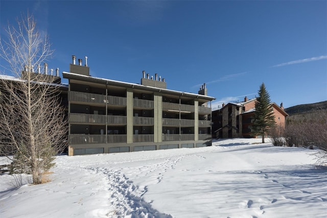 view of snow covered building