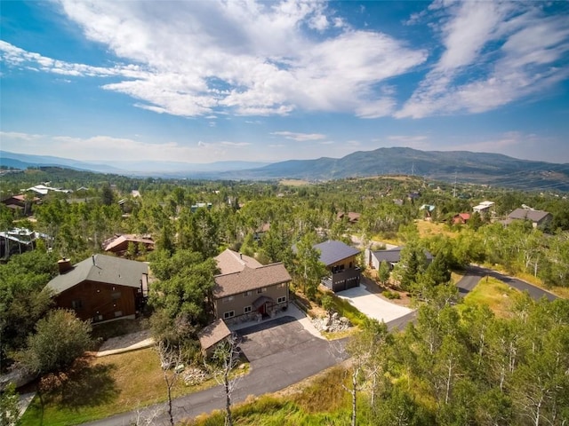 birds eye view of property with a mountain view