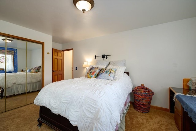 carpeted bedroom with a closet