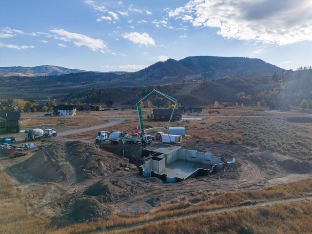 bird's eye view featuring a rural view and a mountain view