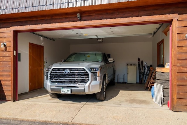 garage with a garage door opener