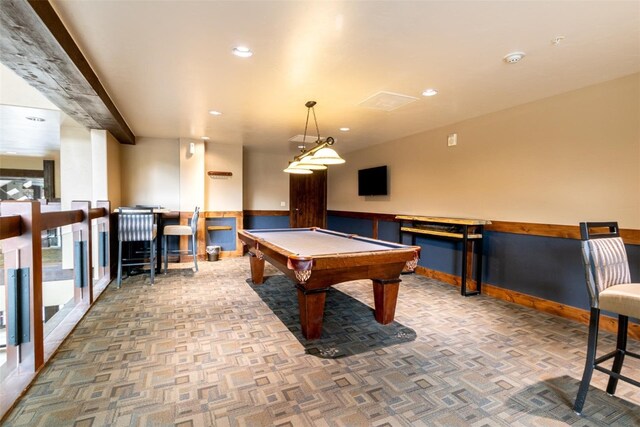 playroom featuring parquet floors and pool table