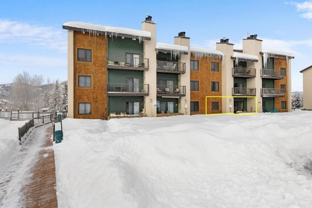 view of snow covered building