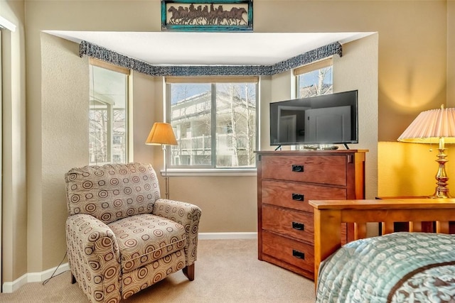 bedroom featuring carpet and baseboards