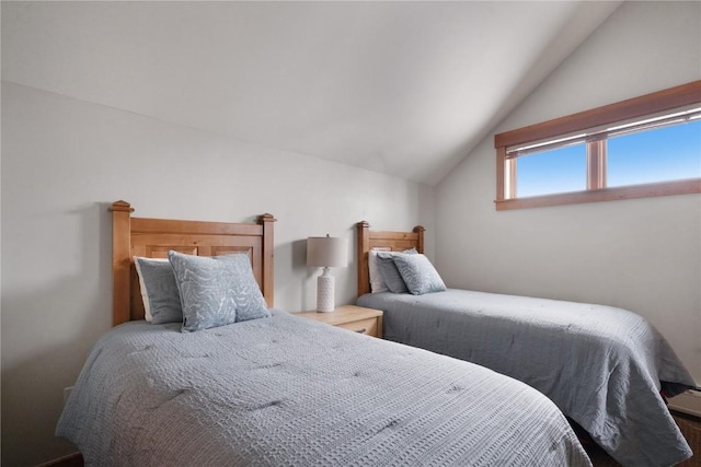 bedroom featuring lofted ceiling