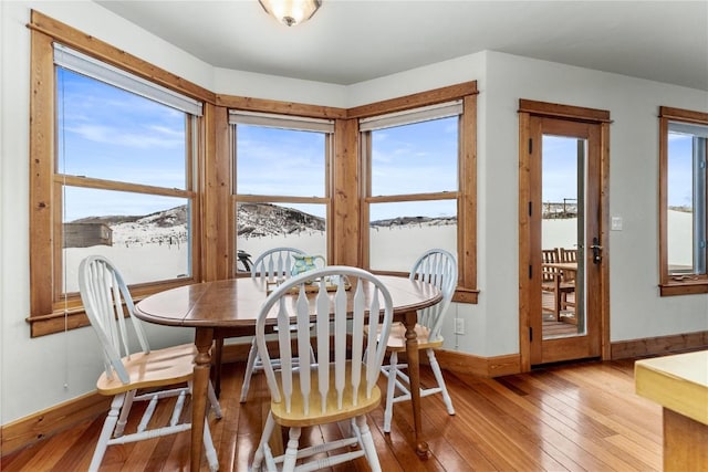 dining area with baseboards and hardwood / wood-style floors