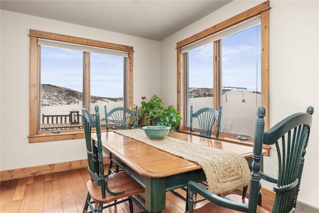 dining area featuring hardwood / wood-style flooring and baseboards