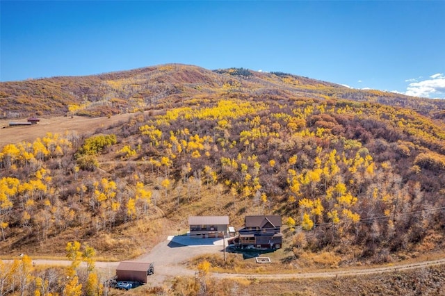 birds eye view of property with a mountain view