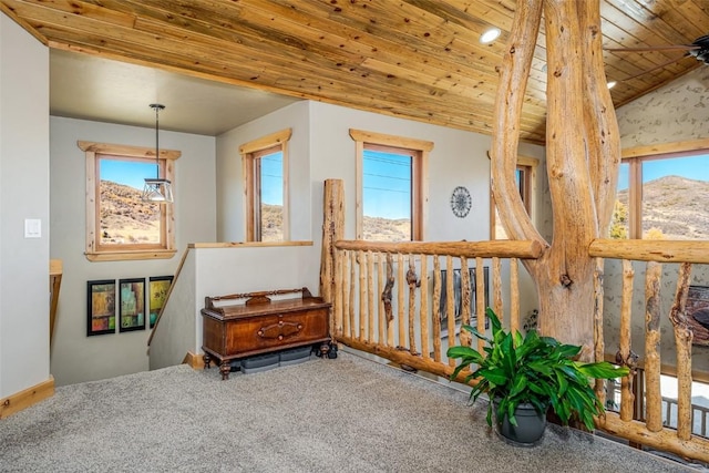 interior space with lofted ceiling and wood ceiling