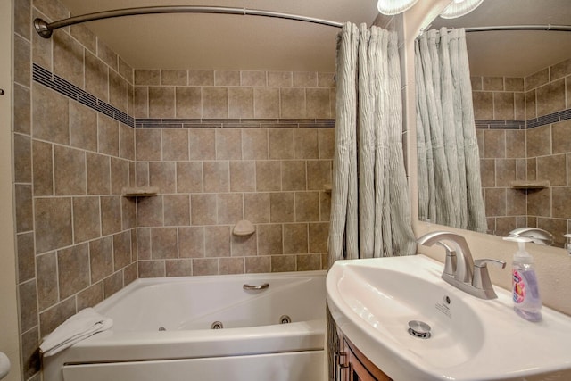 bathroom with vanity and shower / bath combo