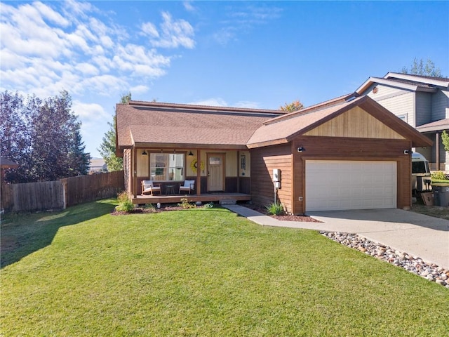 single story home featuring a garage and a front lawn