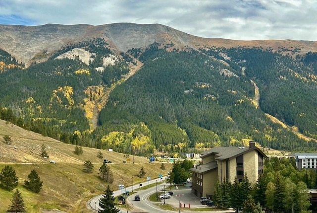 property view of mountains featuring a view of trees