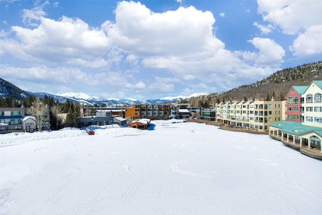 exterior space featuring a mountain view