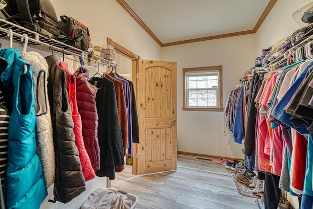 walk in closet featuring visible vents and wood finished floors