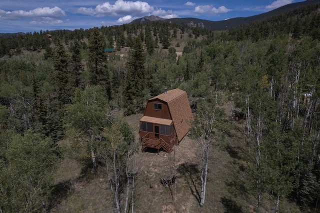 drone / aerial view featuring a mountain view