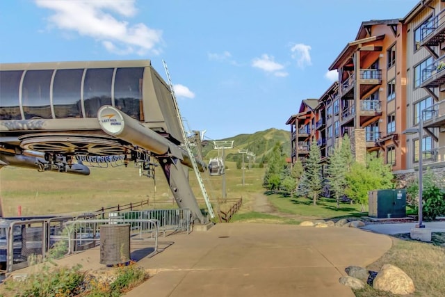 view of community with a mountain view