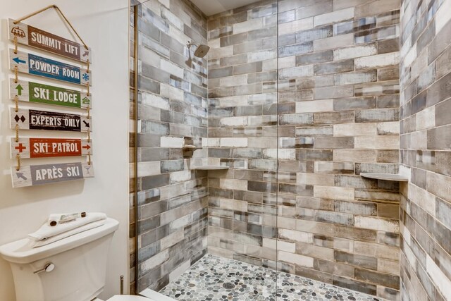 bathroom with toilet and a tile shower