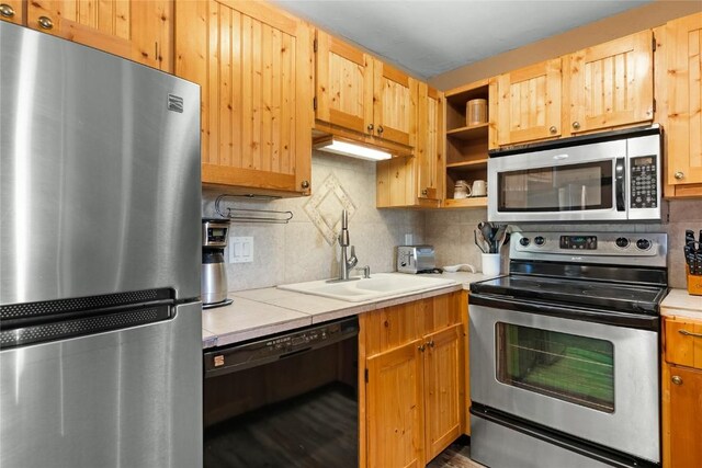 kitchen featuring tasteful backsplash, sink, and appliances with stainless steel finishes