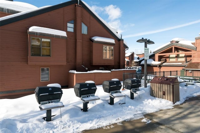 view of snow covered exterior