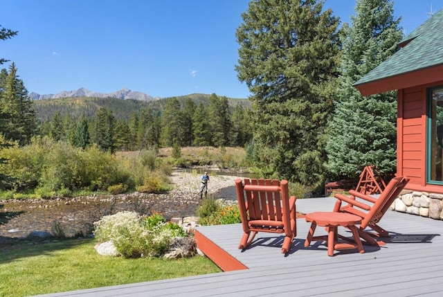 deck featuring a mountain view