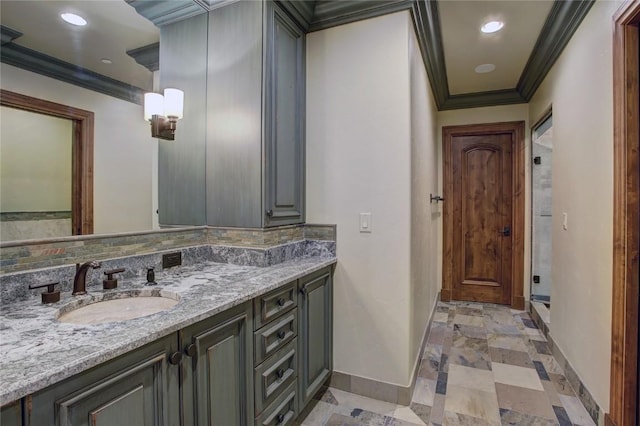 bathroom featuring vanity and crown molding