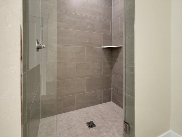 bathroom featuring a shower with shower door