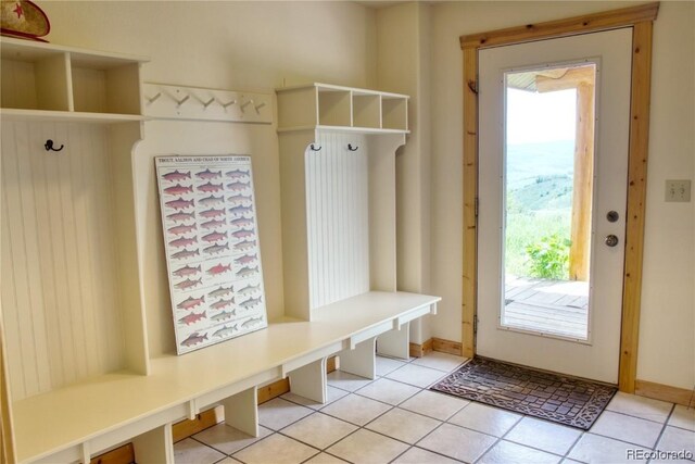 mudroom with light tile patterned flooring and a healthy amount of sunlight