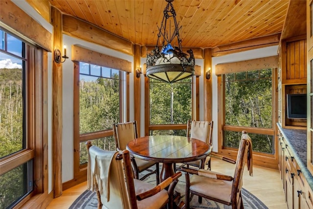 sunroom with wooden ceiling