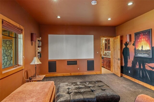 home theater room with carpet floors