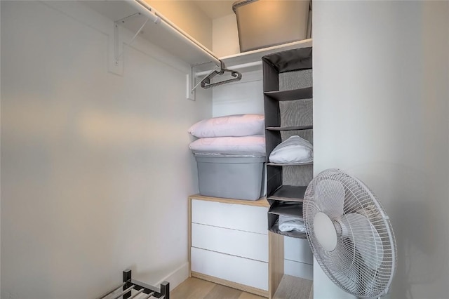 spacious closet featuring light hardwood / wood-style floors