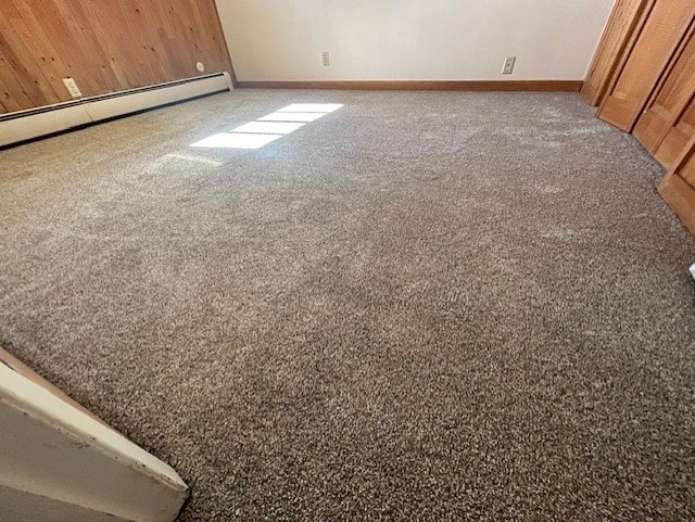 room details with a baseboard heating unit and carpet flooring