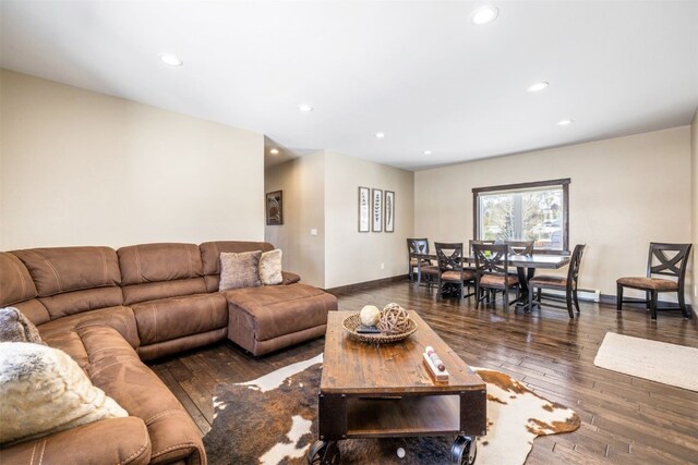 living room with dark wood-type flooring