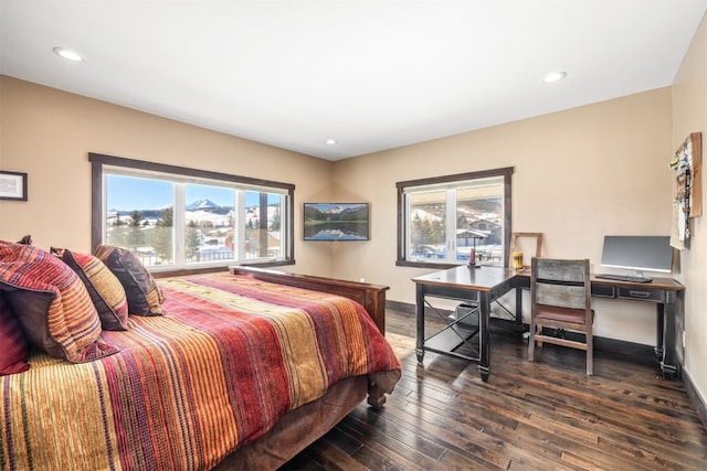 bedroom with dark hardwood / wood-style floors