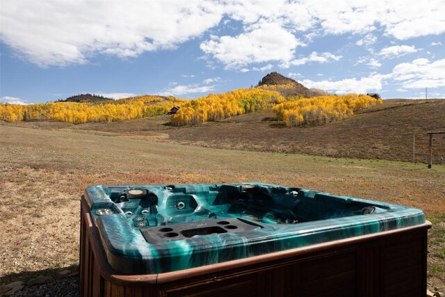 view of yard with a hot tub