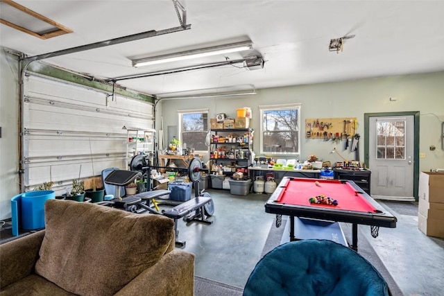 garage with a garage door opener