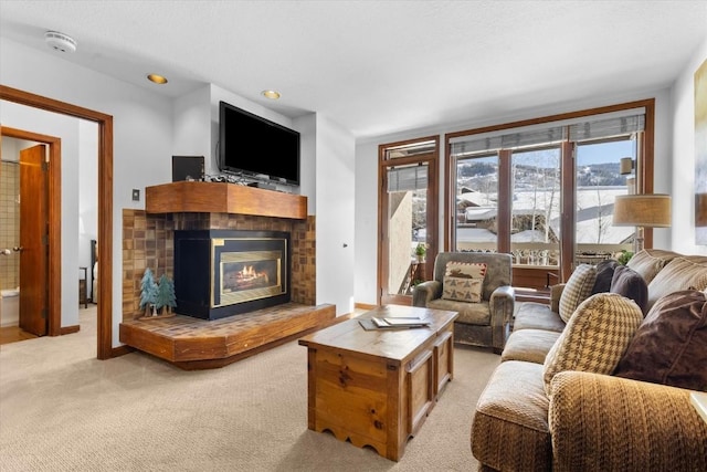 living room with light carpet