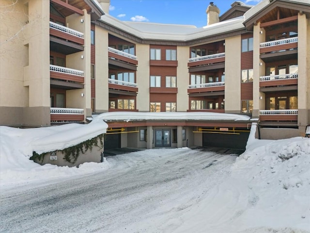 view of snow covered building