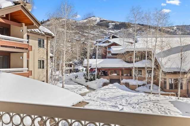 exterior space featuring a mountain view