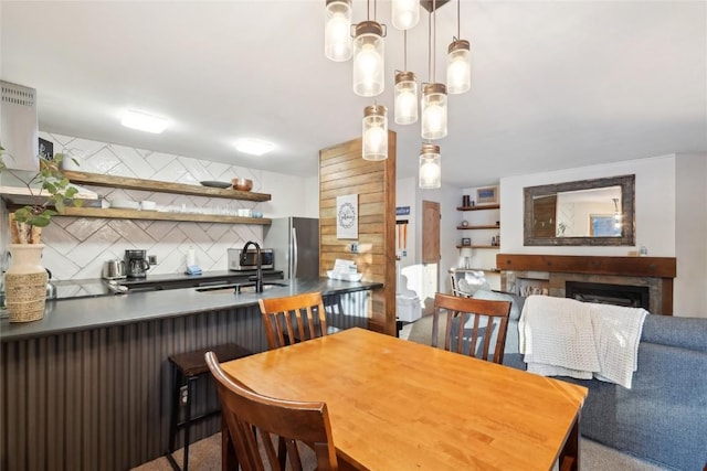 dining space with sink