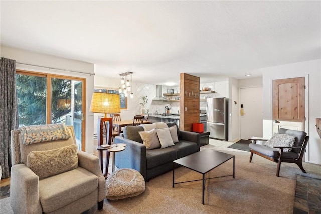 living room featuring sink