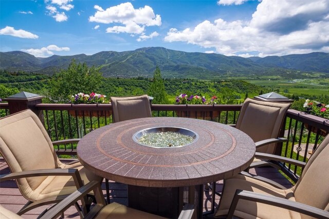 deck featuring a mountain view