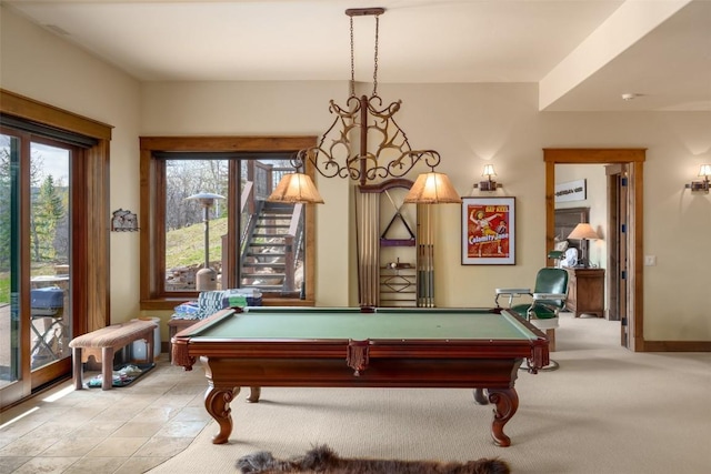 game room featuring pool table