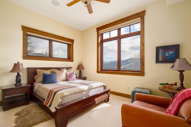 bedroom featuring carpet floors and ceiling fan