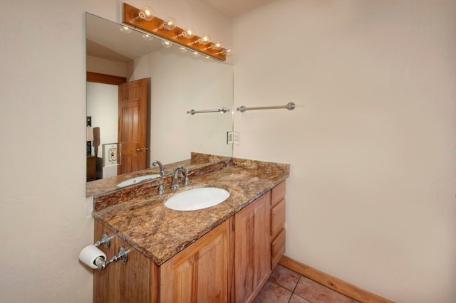 bathroom with tile patterned flooring and vanity