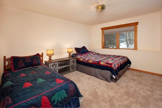 bedroom with light carpet