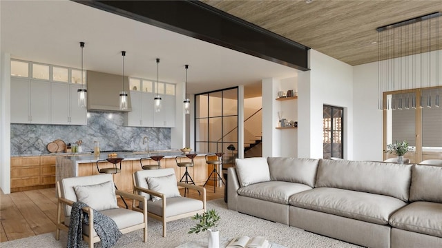 living room with light hardwood / wood-style floors